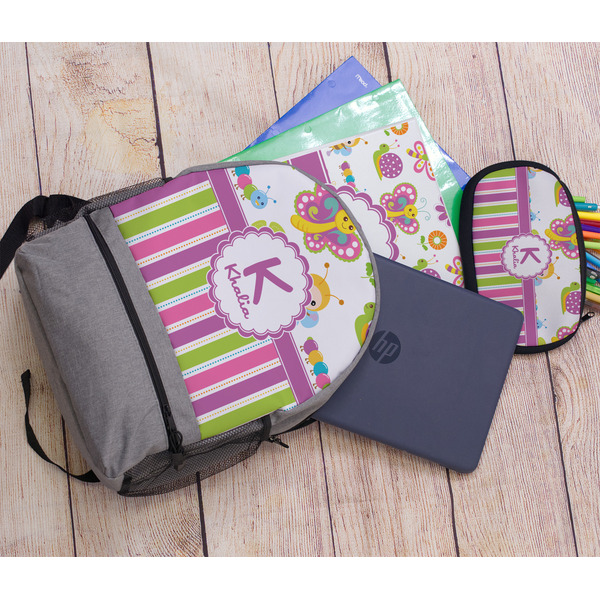 Butterflies & Stripes Large Backpack - Gray - With Stuff