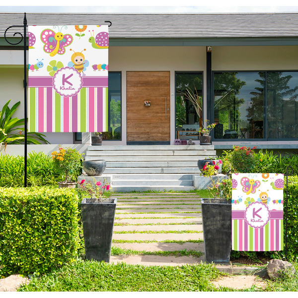 Custom Butterflies & Stripes Large Garden Flag - Single Sided (Personalized)
