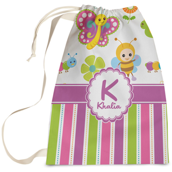 Custom Butterflies & Stripes Laundry Bag - Large (Personalized)