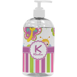 Butterflies & Stripes Plastic Soap / Lotion Dispenser (16 oz - Large - White) (Personalized)