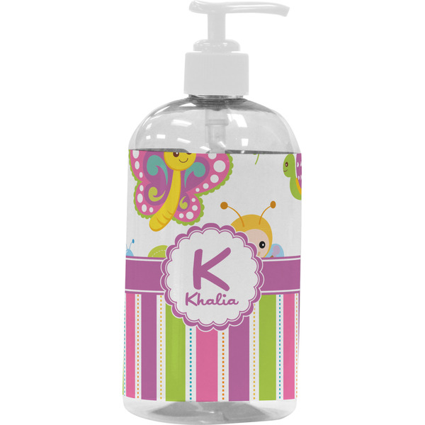 Custom Butterflies & Stripes Plastic Soap / Lotion Dispenser (16 oz - Large - White) (Personalized)