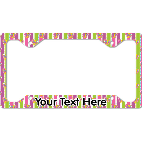 Custom Butterflies & Stripes License Plate Frame - Style C (Personalized)
