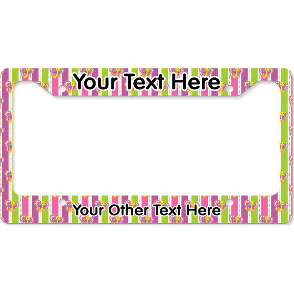 Custom Butterflies & Stripes License Plate Frame - Style B (Personalized)