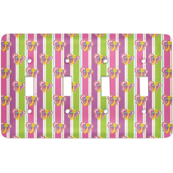 Custom Butterflies & Stripes Light Switch Cover (4 Toggle Plate)