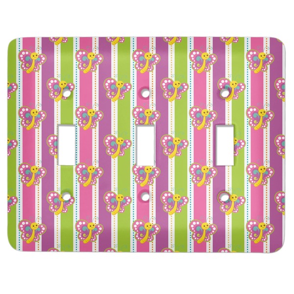 Custom Butterflies & Stripes Light Switch Cover (3 Toggle Plate)