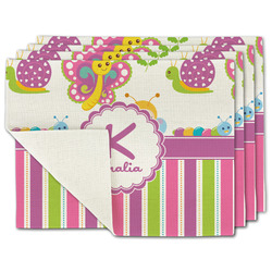 Butterflies & Stripes Single-Sided Linen Placemat - Set of 4 w/ Name and Initial