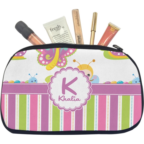 Custom Butterflies & Stripes Makeup / Cosmetic Bag - Medium (Personalized)