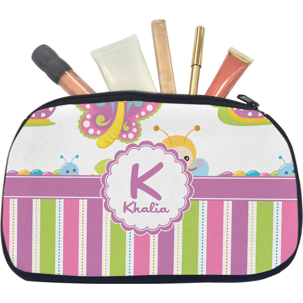 Custom Butterflies & Stripes Makeup / Cosmetic Bag - Medium (Personalized)
