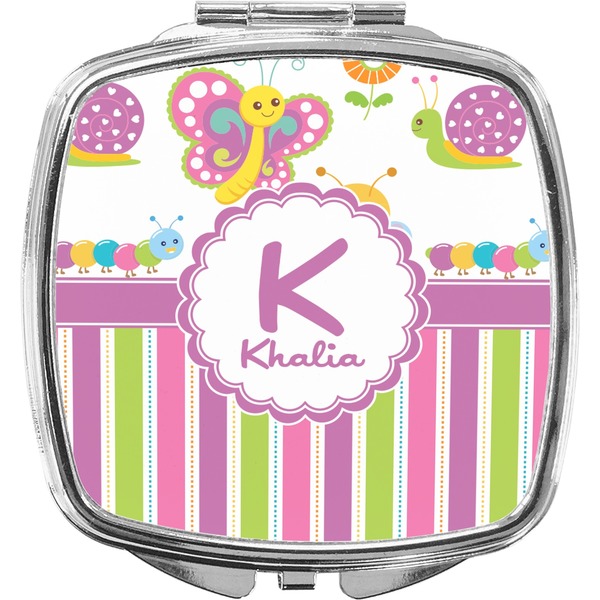 Custom Butterflies & Stripes Compact Makeup Mirror (Personalized)