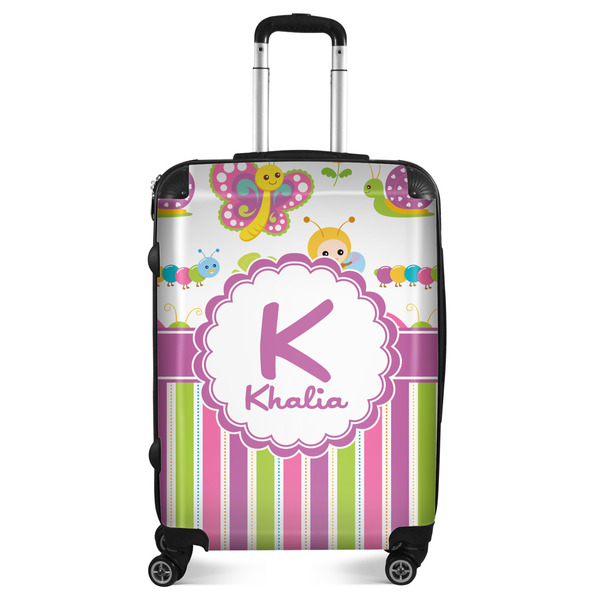 Custom Butterflies & Stripes Suitcase - 24" Medium - Checked (Personalized)
