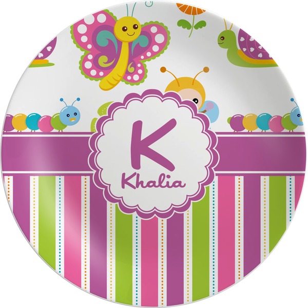 Custom Butterflies & Stripes Melamine Plate (Personalized)