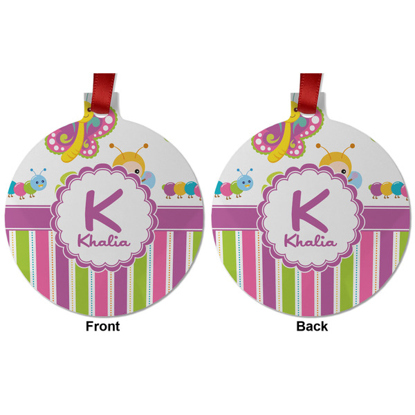 Butterflies & Stripes Metal Ball Ornament - Front and Back