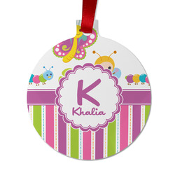 Butterflies & Stripes Metal Ball Ornament - Double Sided w/ Name and Initial