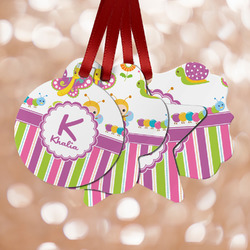 Butterflies & Stripes Metal Ornaments - Double Sided w/ Name and Initial