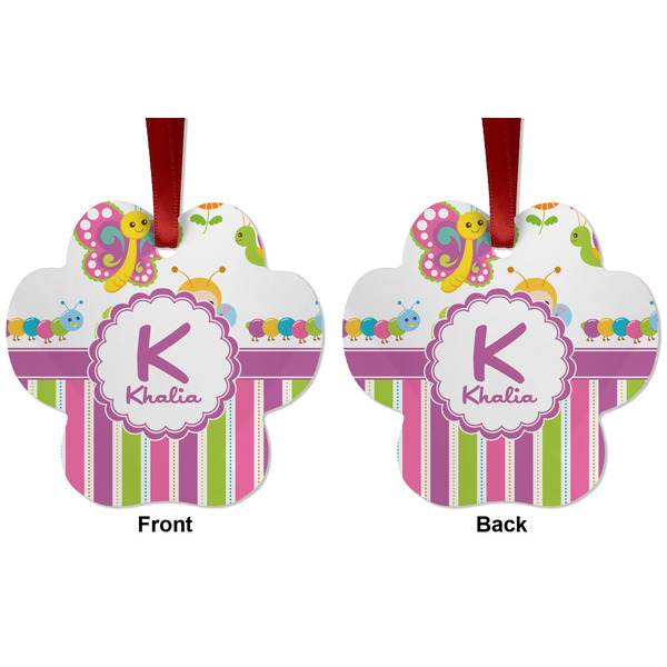 Butterflies & Stripes Metal Paw Ornament - Front and Back
