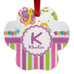 Butterflies & Stripes Metal Paw Ornament - Double Sided w/ Name and Initial