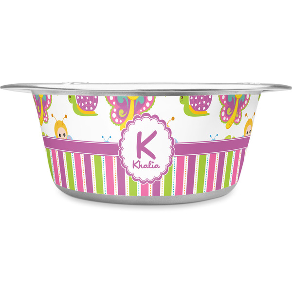 Custom Butterflies & Stripes Stainless Steel Dog Bowl (Personalized)