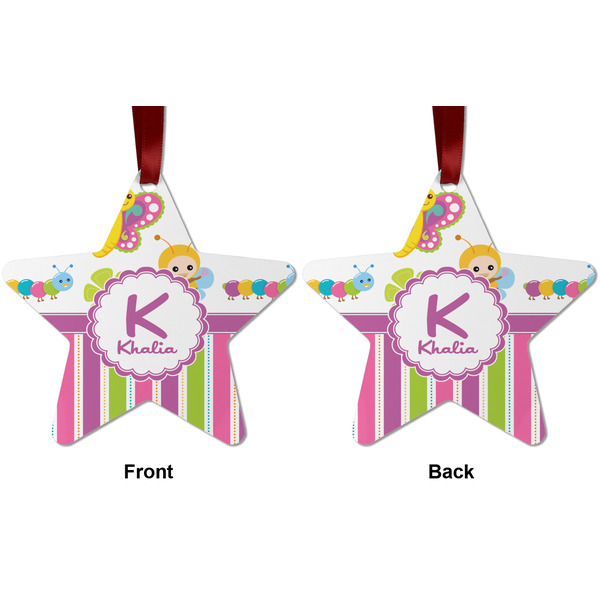 Butterflies & Stripes Metal Star Ornament - Front and Back