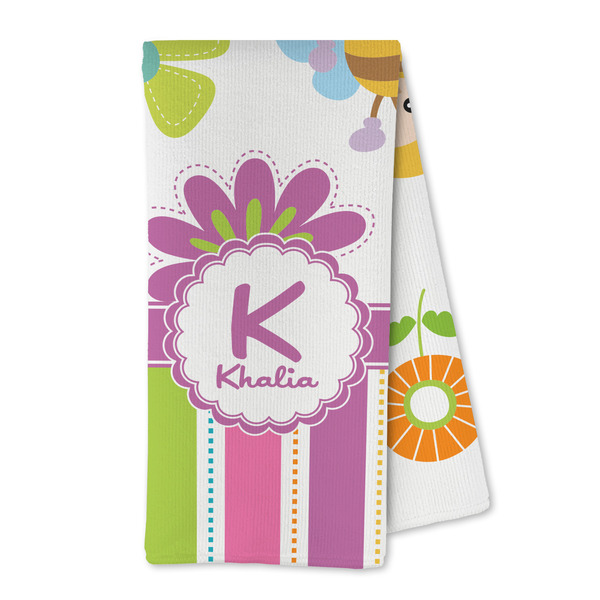 Custom Butterflies & Stripes Kitchen Towel - Microfiber (Personalized)