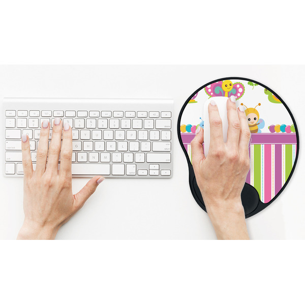 Butterflies & Stripes Mouse Pad with Wrist Rest - LIFESYTLE 2 (in use)
