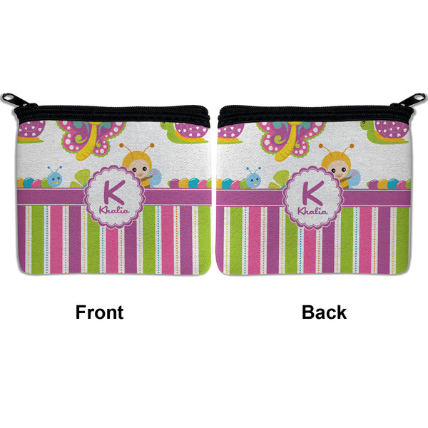 Butterflies & Stripes Neoprene Coin Purse - Front & Back (APPROVAL)