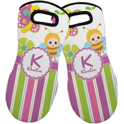 Butterflies & Stripes Neoprene Oven Mitts - Set of 2 w/ Name and Initial