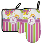 Butterflies & Stripes Left Oven Mitt & Pot Holder Set w/ Name and Initial