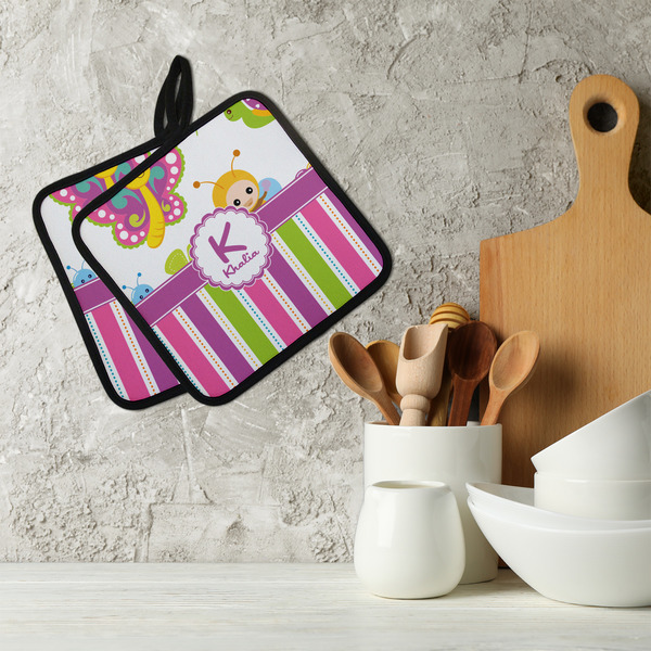 Butterflies & Stripes Neoprene Pot Holder - Set of 2  LIFESTYLE