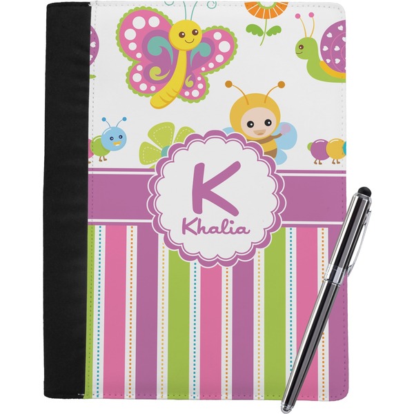 Custom Butterflies & Stripes Notebook Padfolio - Large w/ Name and Initial