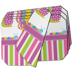 Butterflies & Stripes Dining Table Mat - Octagon - Set of 4 (Double-SIded) w/ Name and Initial