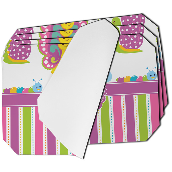 Custom Butterflies & Stripes Dining Table Mat - Octagon - Set of 4 (Single-Sided) w/ Name and Initial