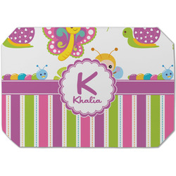 Butterflies & Stripes Dining Table Mat - Octagon (Single-Sided) w/ Name and Initial