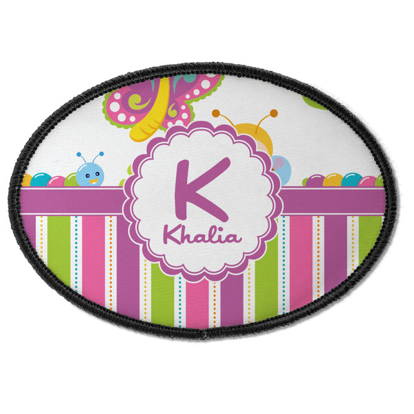 Custom Butterflies & Stripes Iron On Oval Patch w/ Name and Initial
