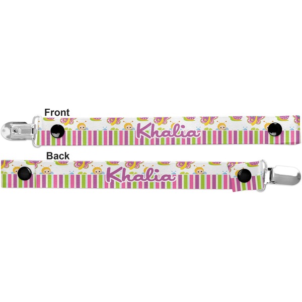 Butterflies & Stripes Pacifier Clip - Front and Back