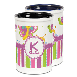 Butterflies & Stripes Ceramic Pencil Holder - Large