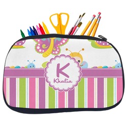 Butterflies & Stripes Neoprene Pencil Case - Medium w/ Name and Initial