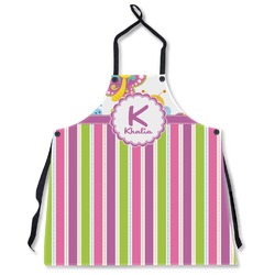 Butterflies & Stripes Apron Without Pockets w/ Name and Initial
