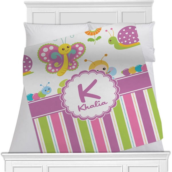 Custom Butterflies & Stripes Minky Blanket - Toddler / Throw - 60"x50" - Single Sided (Personalized)