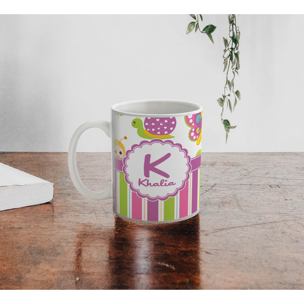 Butterflies & Stripes Personalized Coffee Mug - Lifestyle