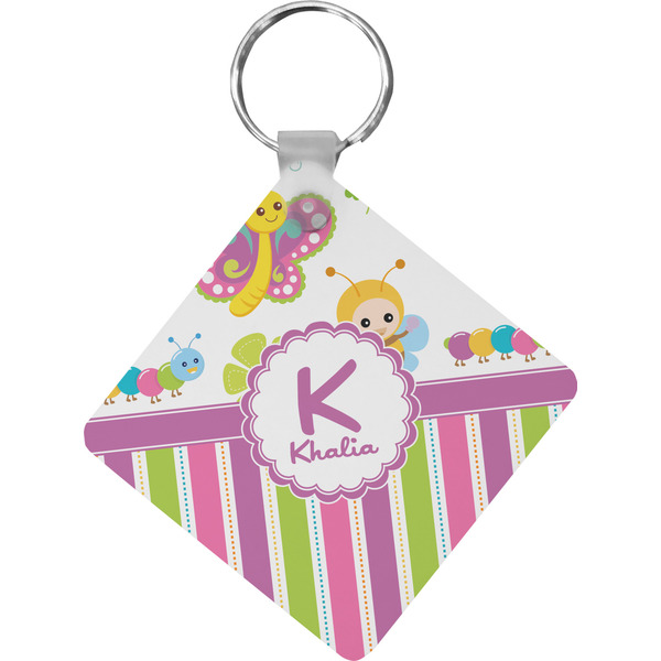 Custom Butterflies & Stripes Diamond Plastic Keychain w/ Name and Initial
