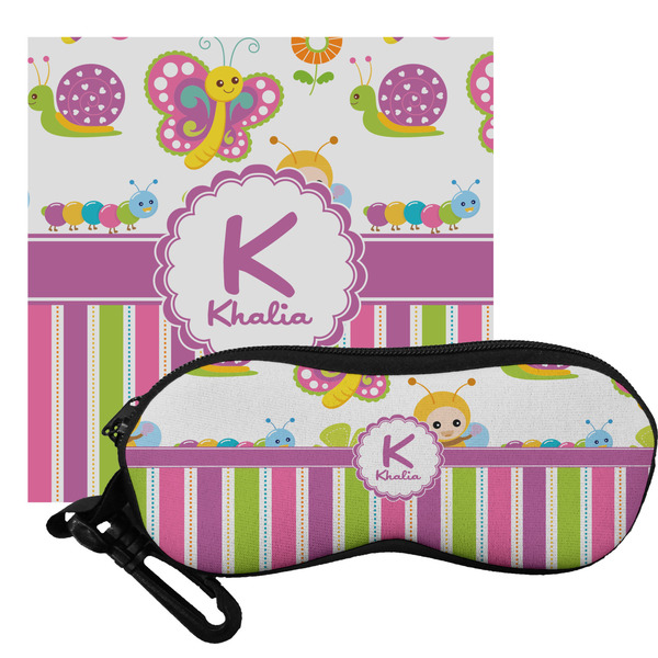 Custom Butterflies & Stripes Eyeglass Case & Cloth (Personalized)