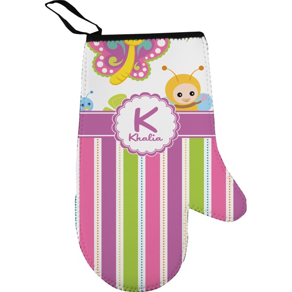 Custom Butterflies & Stripes Right Oven Mitt (Personalized)