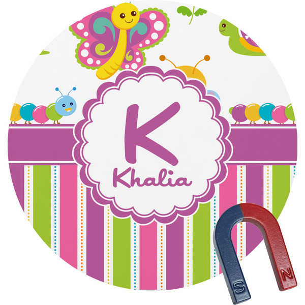 Custom Butterflies & Stripes Round Fridge Magnet (Personalized)