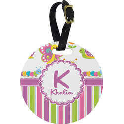 Butterflies & Stripes Plastic Luggage Tag - Round (Personalized)