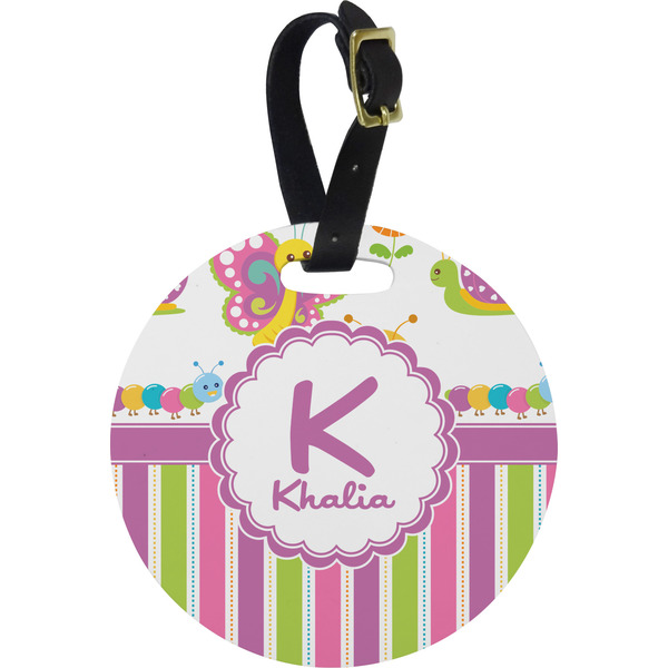 Custom Butterflies & Stripes Plastic Luggage Tag - Round (Personalized)