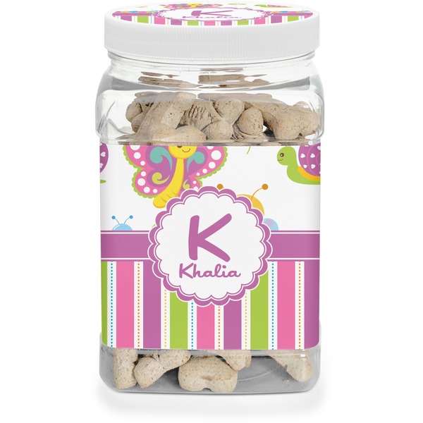 Custom Butterflies & Stripes Dog Treat Jar (Personalized)
