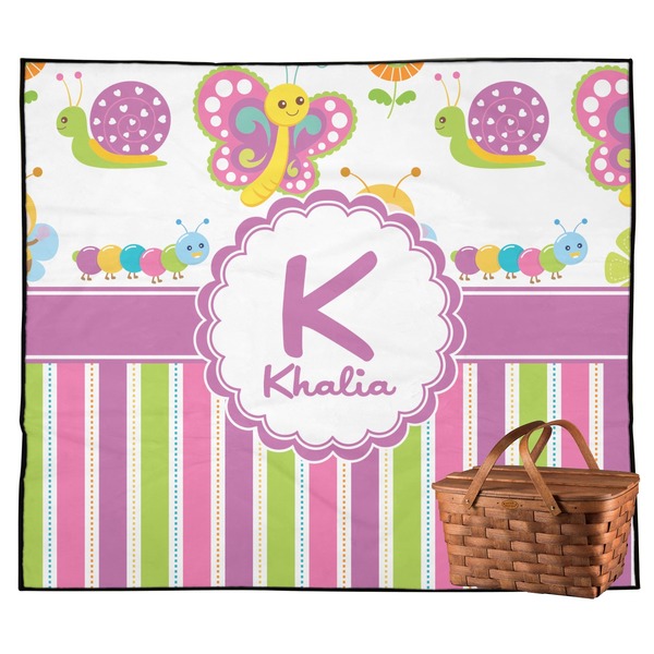 Custom Butterflies & Stripes Outdoor Picnic Blanket (Personalized)