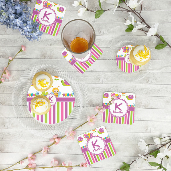 Butterflies & Stripes Plastic Party Appetizer & Dessert Plates - In Context