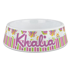 Butterflies & Stripes Plastic Dog Bowl - Large (Personalized)