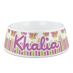 Butterflies & Stripes Plastic Dog Bowl (Personalized)